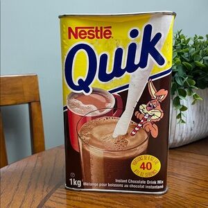 Vintage NESTLE 1980s Original Quik Instant Chocolate Drink Mix Tin wt powder
